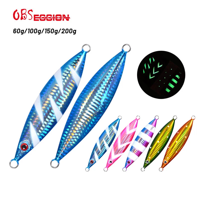12# 60g 100g 150g 200g Major Craft Luminous Slow Pitch Jig Lures Saltwater Metal Fishing Lure Artificial Bait