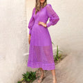 Heavy Industry Solid Embroidered Woven Cotton Washable Knee-Length Natural Waist 2023 Autumn New O-Neck Long Sleeve Slim A-Line