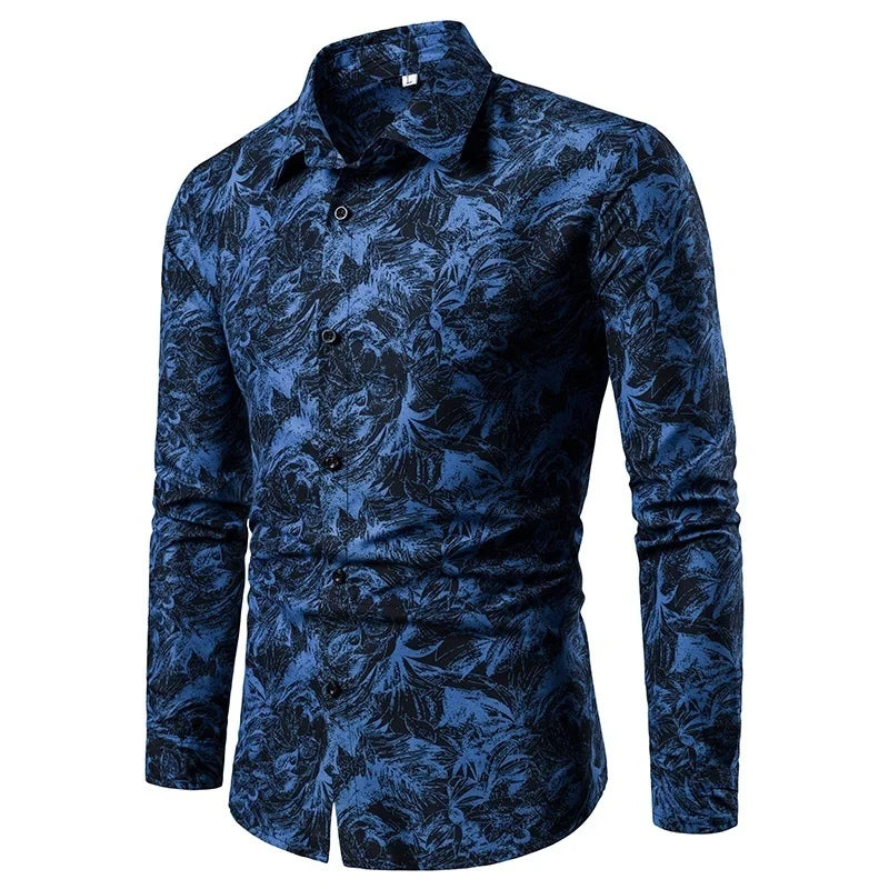 Mens Printed Dress Shirts Long Sleeve Regular Fit Button Down Shirt Plus Size Business Formal Shirt with Pattern