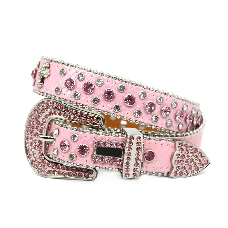 Western Luxury High Quality Children's Rhinestone Belt Inlaid With Cross Accessories Fashion Trend Women's Belt