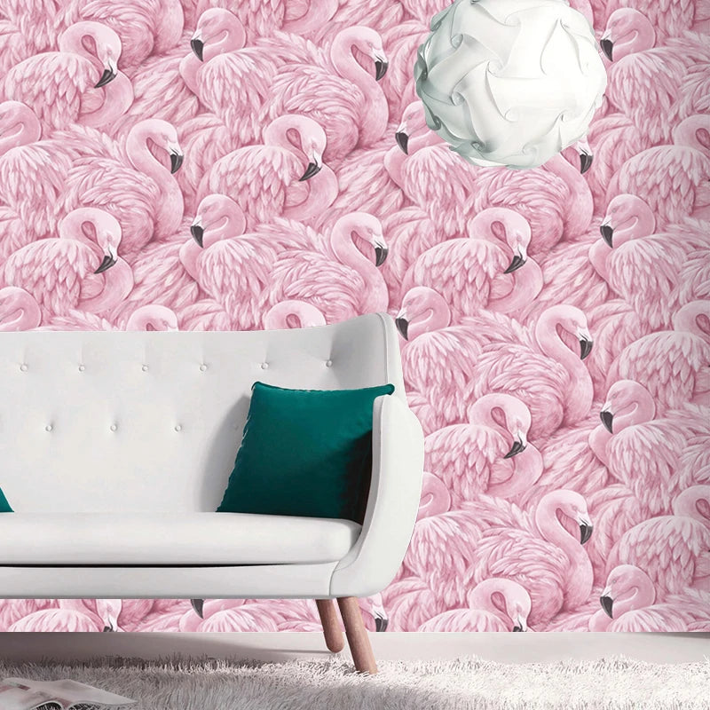 Customized Nordic Modern 3D Landscape Flamingo Wallpaper Beautiful Pink Little Girls Bedroom Wall Mural for Hotel Interior