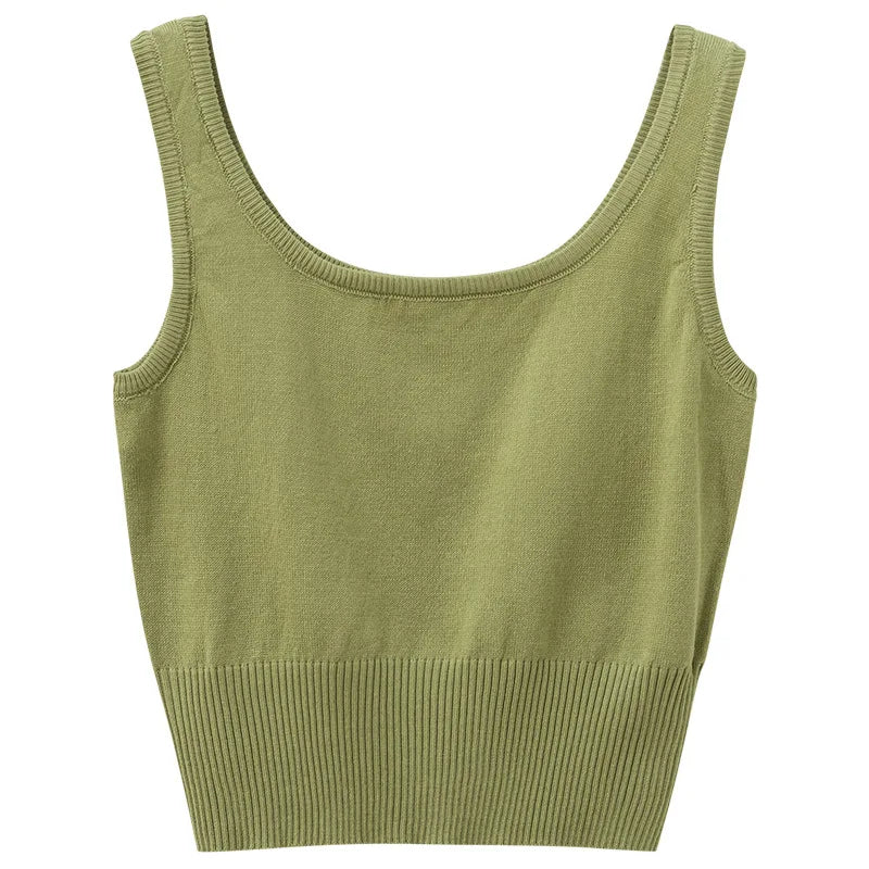 2024 Summer Spring New Fashion Women Lady Casual Knitted Tank Top Wearing Pure Color  Short Slimming Top T-shirt