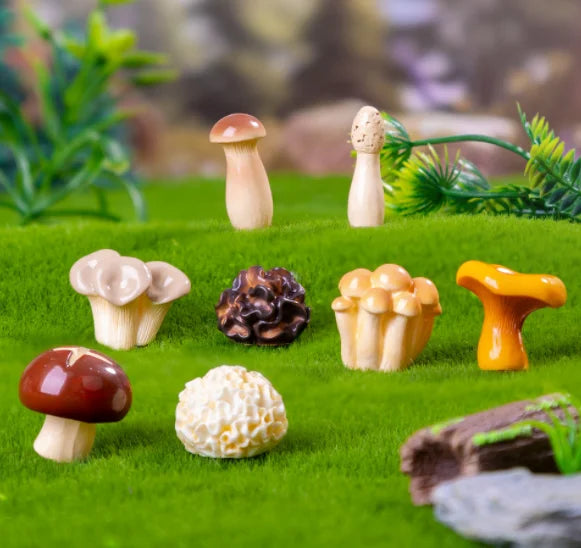 Miniature Resin Cute Cartoon Shiitake Enoki king oyster oyster Mushrooms Morels White Fungus Black Fungus fairy Garden Ornaments
