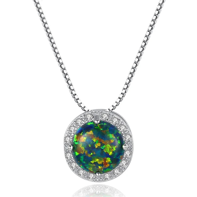 Hot Selling 925 Sterling Silver Circle Pendant Natural Round Opal Necklace for Women