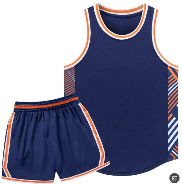 American-style Basketball Uniform Set Men's and Women's Sports Narrow-shouldered Vests Blue Jerseys