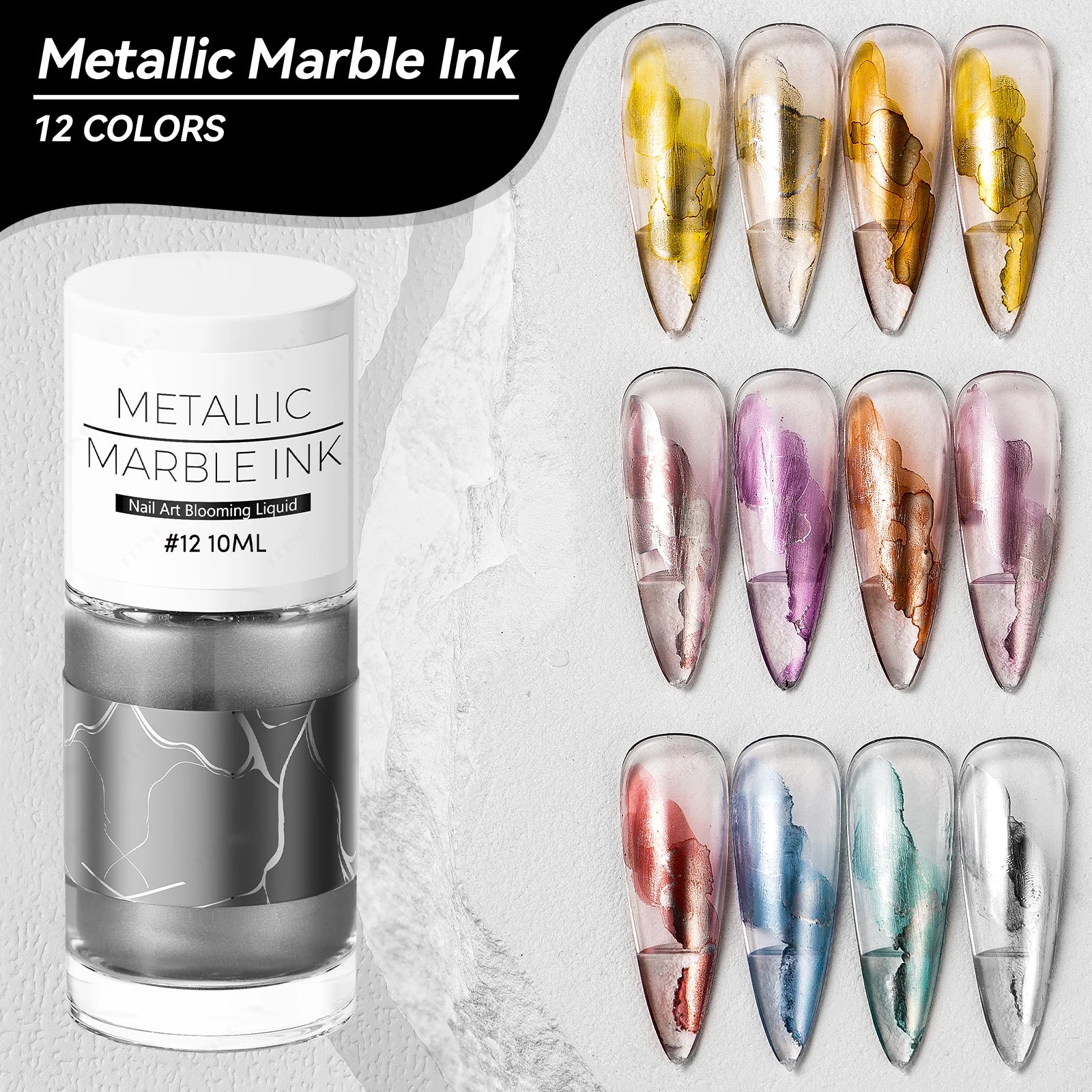 JTING 12colors Metallic Blooming Marble Ink Nail Art Blooming Liquid Painting Gel Nail Polish Unique  Marble Ink for Nails