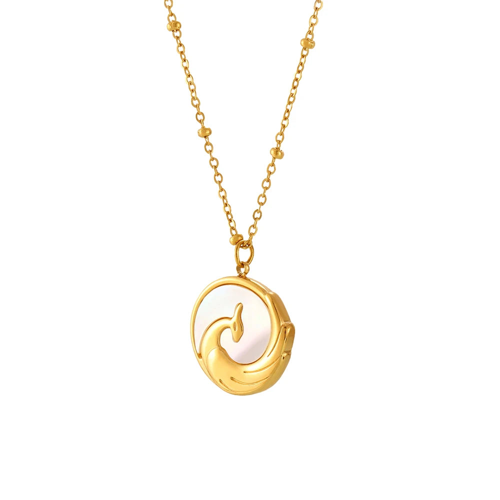 Classic Fashion Embossed Phoenix Unique White Shell Round Brand Collarbone Necklace