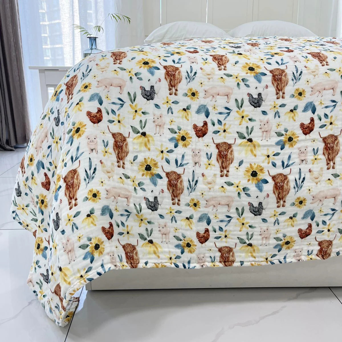 4 Layer Gauze Organic CottonDaisy  Active Digital Printed  Muslin Swaddle Blanket Soft  Throw Blanket