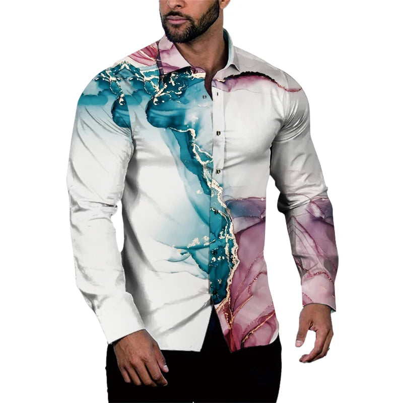 Men's Spring Floral Printed Lightweight Long Sleeve Casual Button Down Dress Shirts