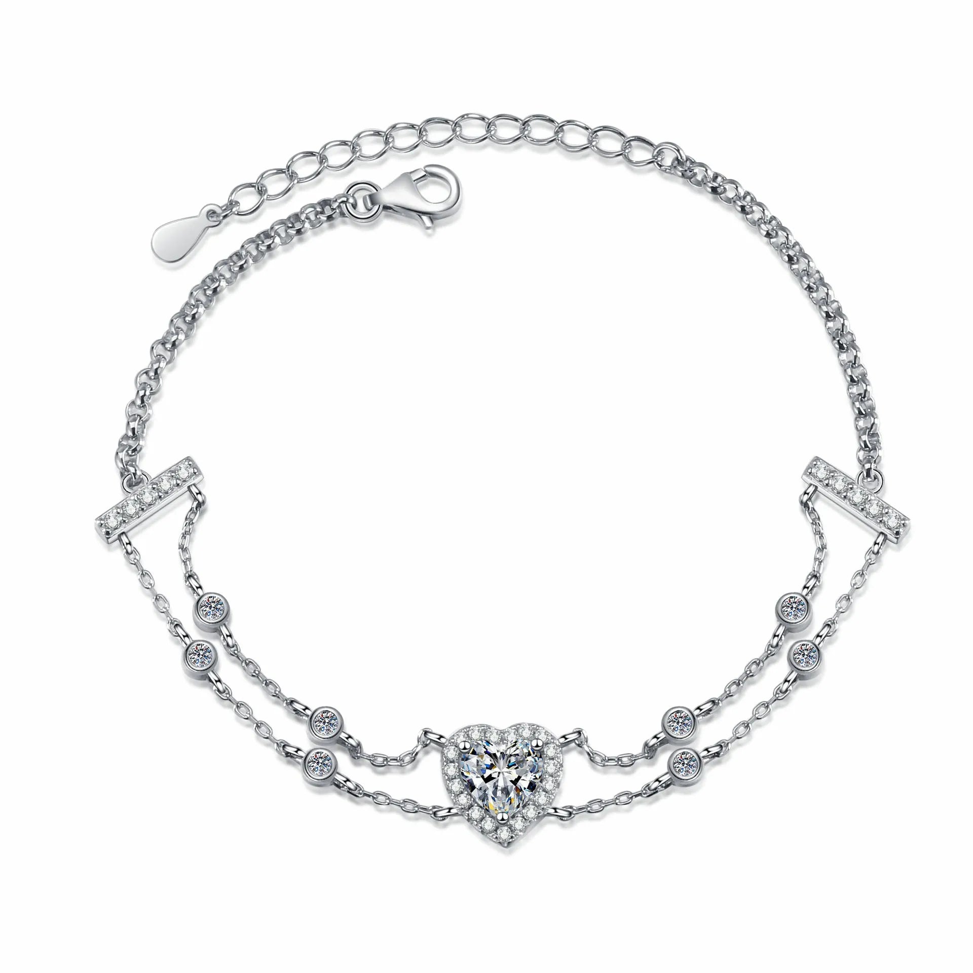 New Arrival 925 Sterling Silver Moissanite 1Carat Sea Blue Heart Cut Bracelet Charm Moissanite Bracelet for Women