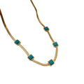 Fade Resistant 18K Gold Plated Natural Stone Charm Necklace Flat Snake Bone Chains Stainless Steel Turquoise Necklace