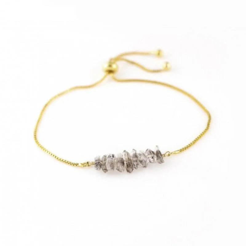 BM42973 Raw Herkimer Diamond Adjustable Bracelet Bridal Jewelry Gift Gold Plated Dainty Chain Stacking April Birthstone Bracelet