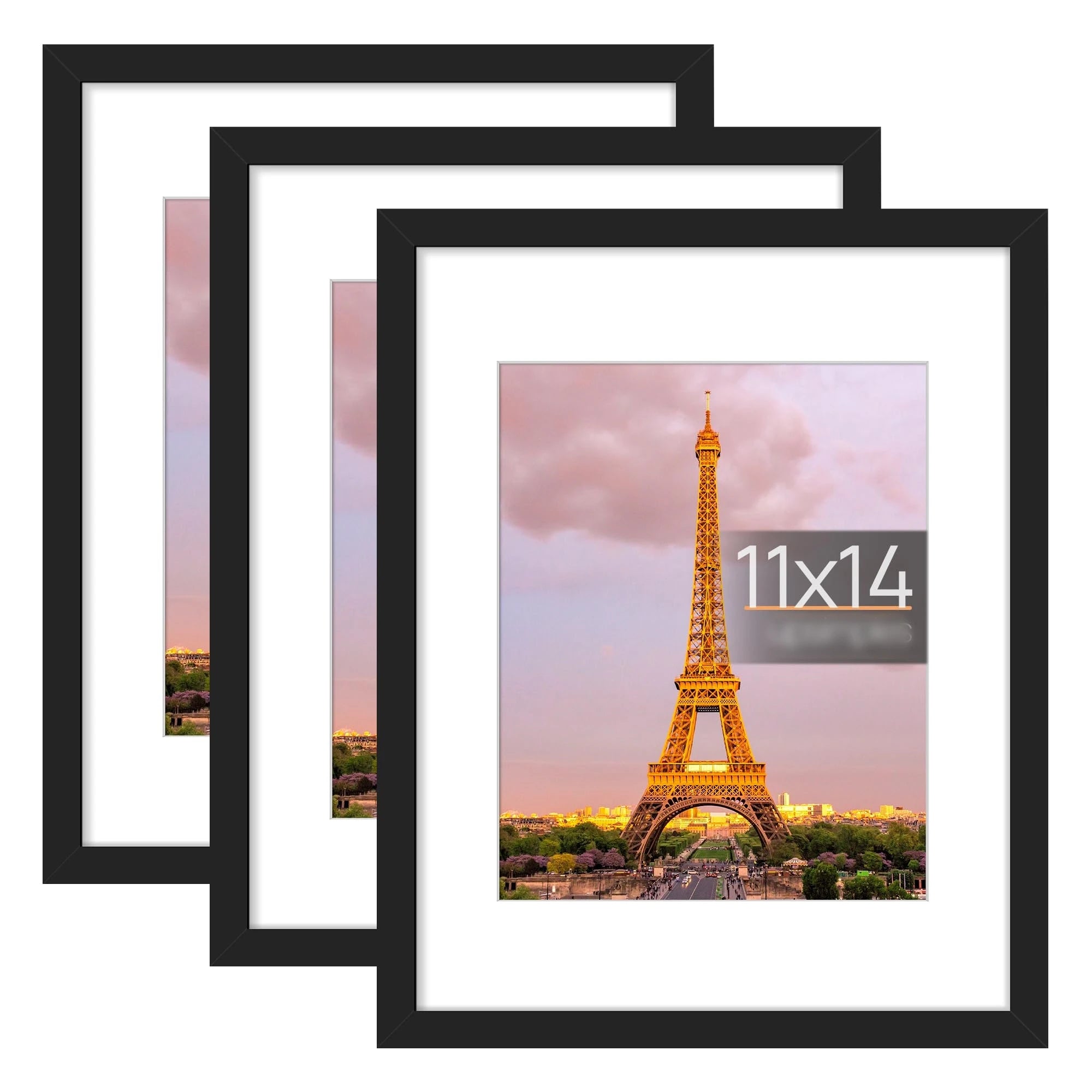 Black 11x14 Picture Frame for 8x10 with Mat or 11x14 Without Mat Wall and Tabletop Display Photo Frames Black