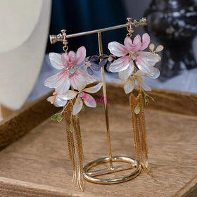 Korean Wedding Jewelry Resin Flower Bridal Earrings Ear Clip Without Piercing for Bride Makeup Accessory