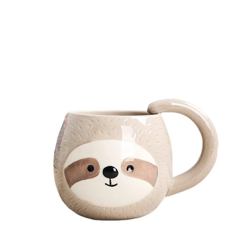 Cartoon Sloth Ceramic Coffee Mug with Glass Snack Saucer and Toothpick Holder for Milk or Coffee