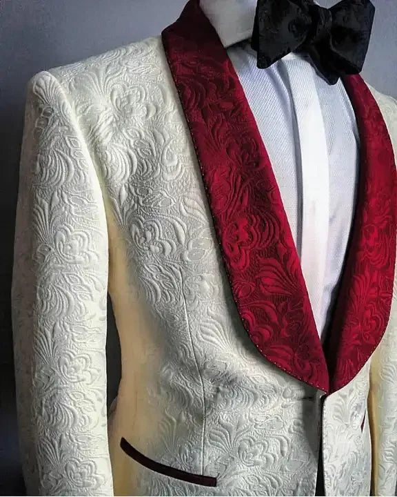 Bespoke Tailor Made Men 2 Pieces Set Jacket Pant Jacquard Printed Fabric Custom Wedding Suits Groomsman Tuxedos