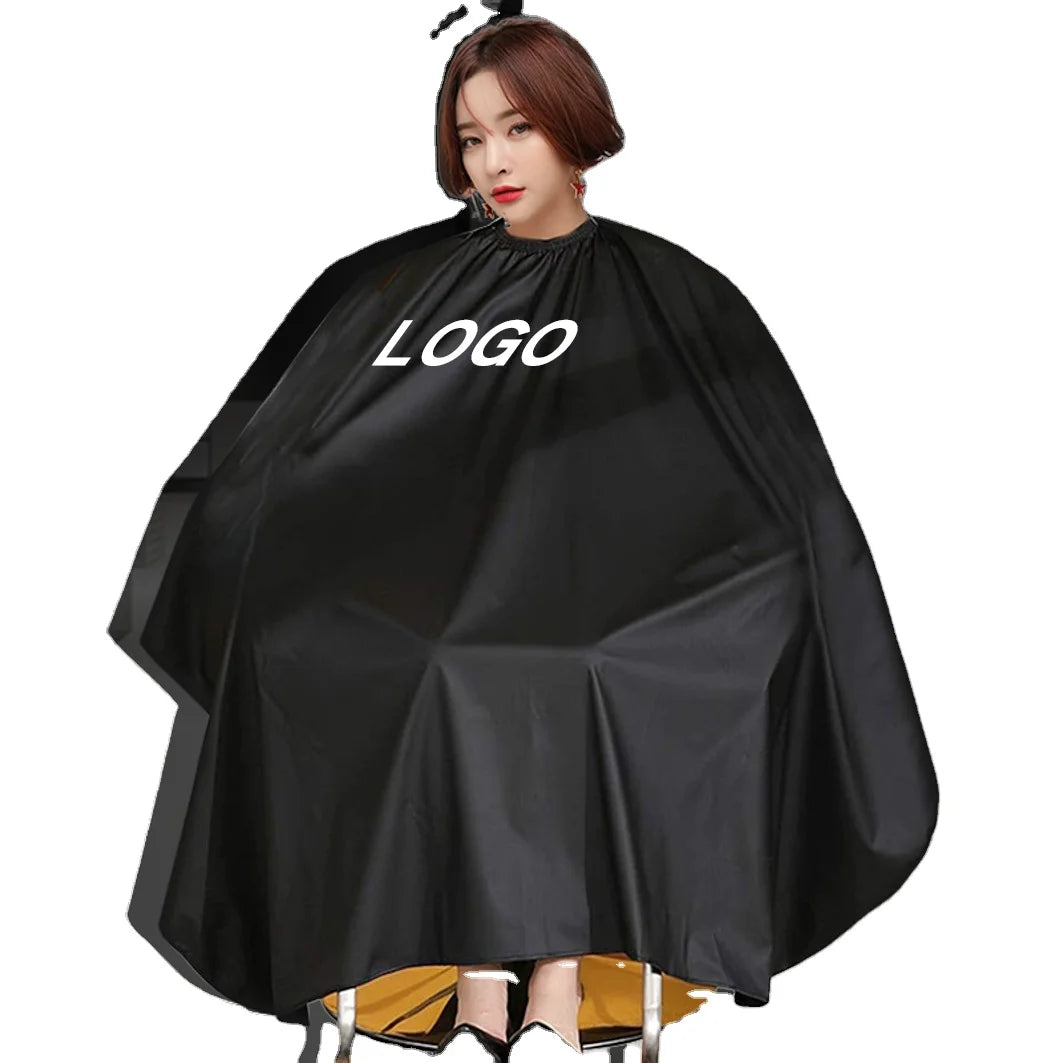 KEFEI Custom Logo Polyester Hair Salon Cape Barber Apron and Hairdresser Gown with Snap Black Haircut Makeup Gown
