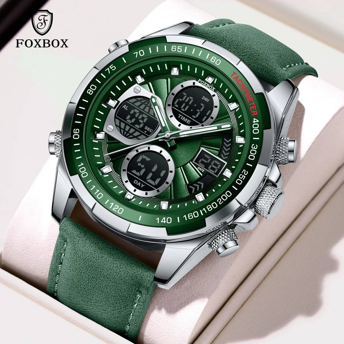 LIGE FB0080 Green Face Digital Big Clock Men's Sport Chronograph Quartz Wristwatch Waterproof  Luxury Simple Wristwatch With Box