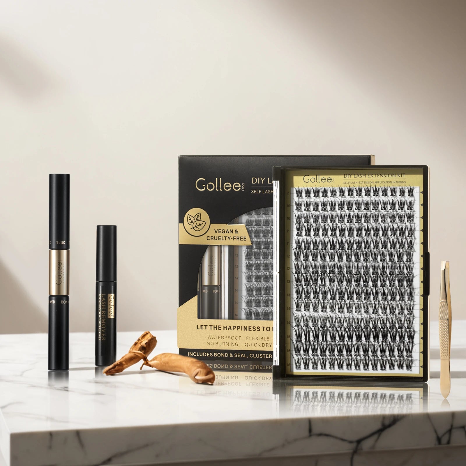 Gollee Individual Lashes Spikes Clusters Lash Kit for Beginners Diy Segment Strip Eyelash Lash Cluster Extension Glue Kit