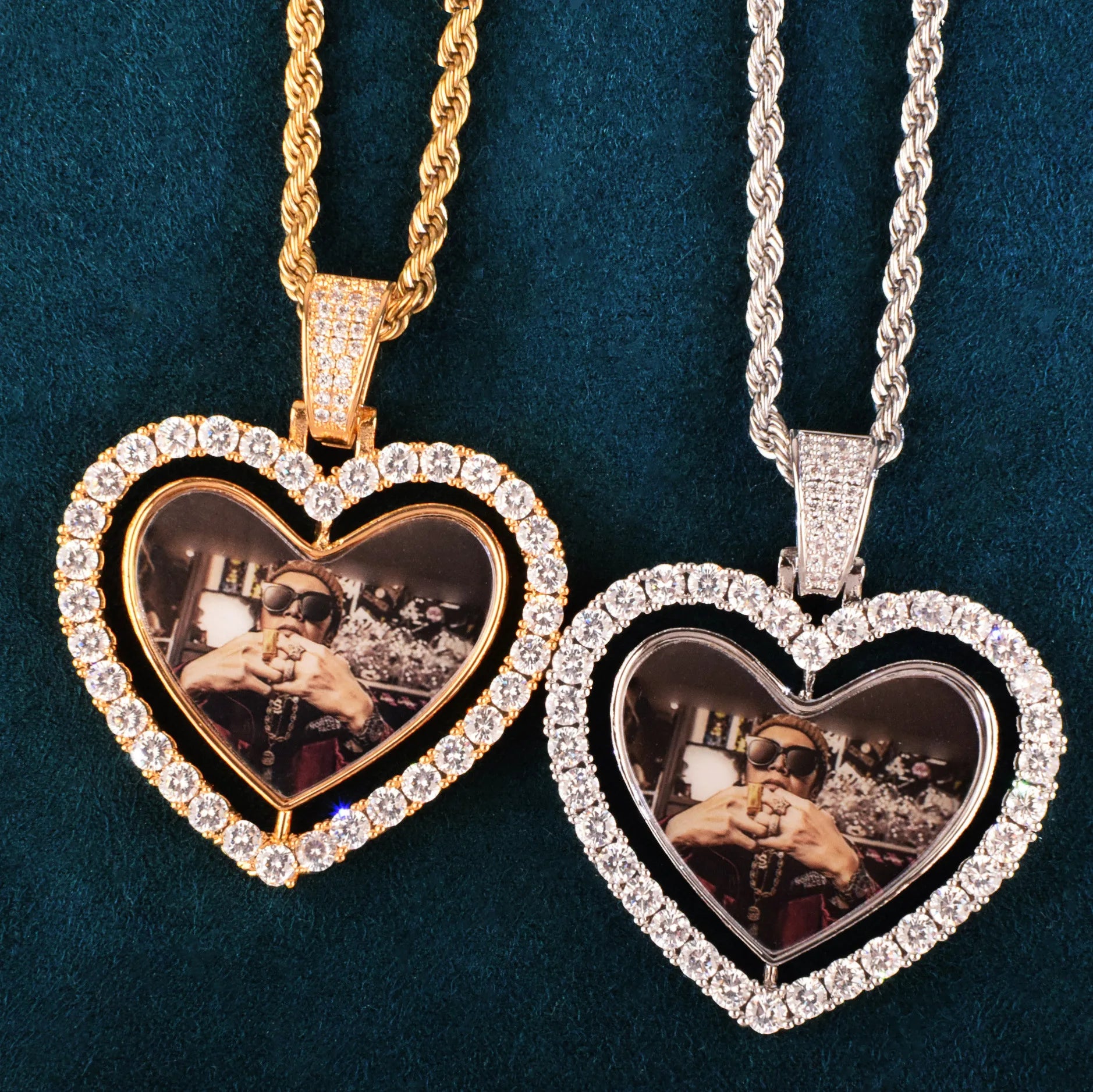 Hip Hop Love Heart Rotating Photo Pendant Unisex Personality DIY Private Style Picture Frame Necklace Custom Design