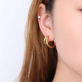 Chris April Fashion Jewelry 316L Stainless Steel PVD Gold Plated Moon Three-dimensional Hollow Three-coil Earrings