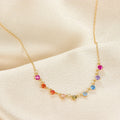 Colorful Cubic Zirconia 18k Gold Women Trendy Jewelry 925 Sterling Silver Rainbow Charm Necklace