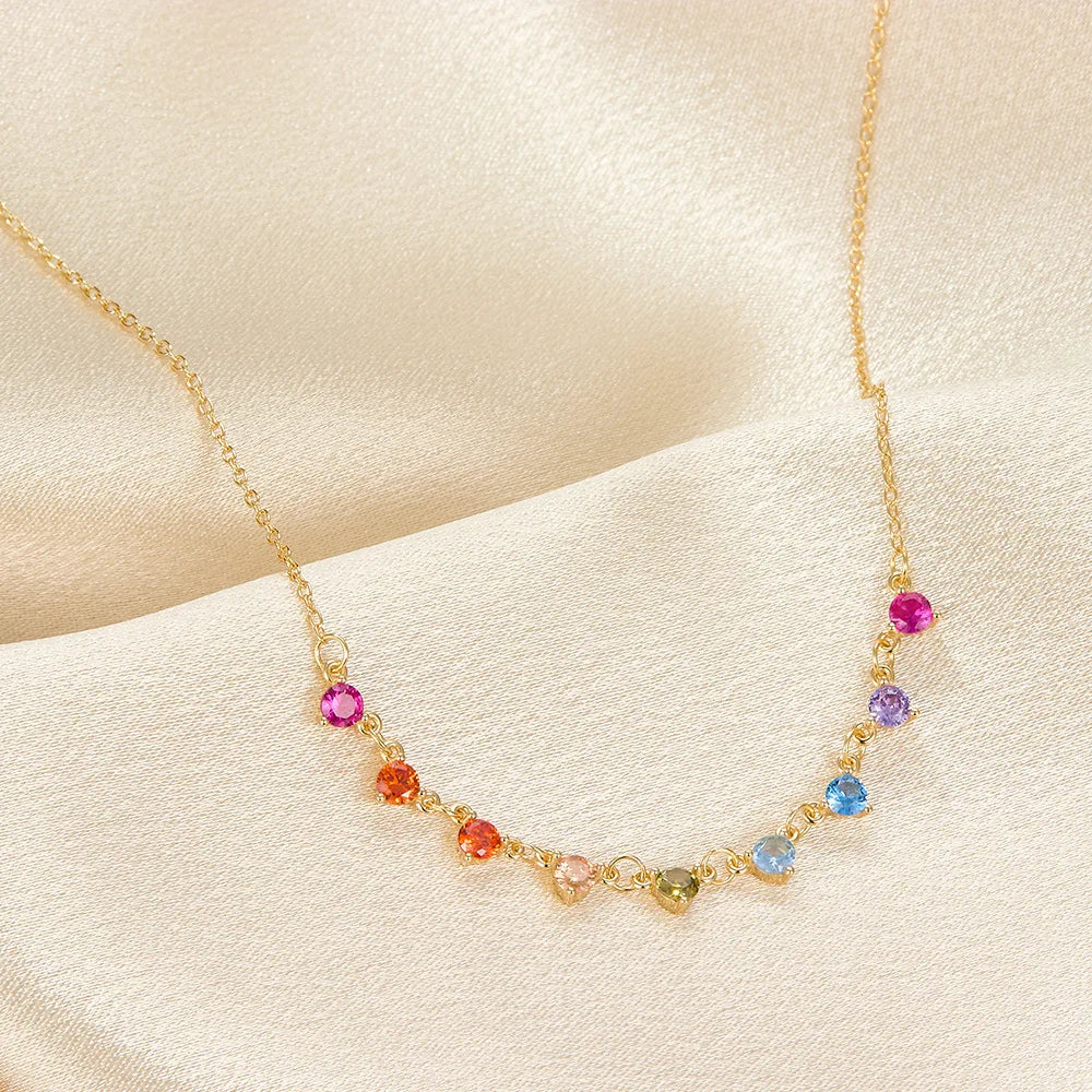 Colorful Cubic Zirconia 18k Gold Women Trendy Jewelry 925 Sterling Silver Rainbow Charm Necklace