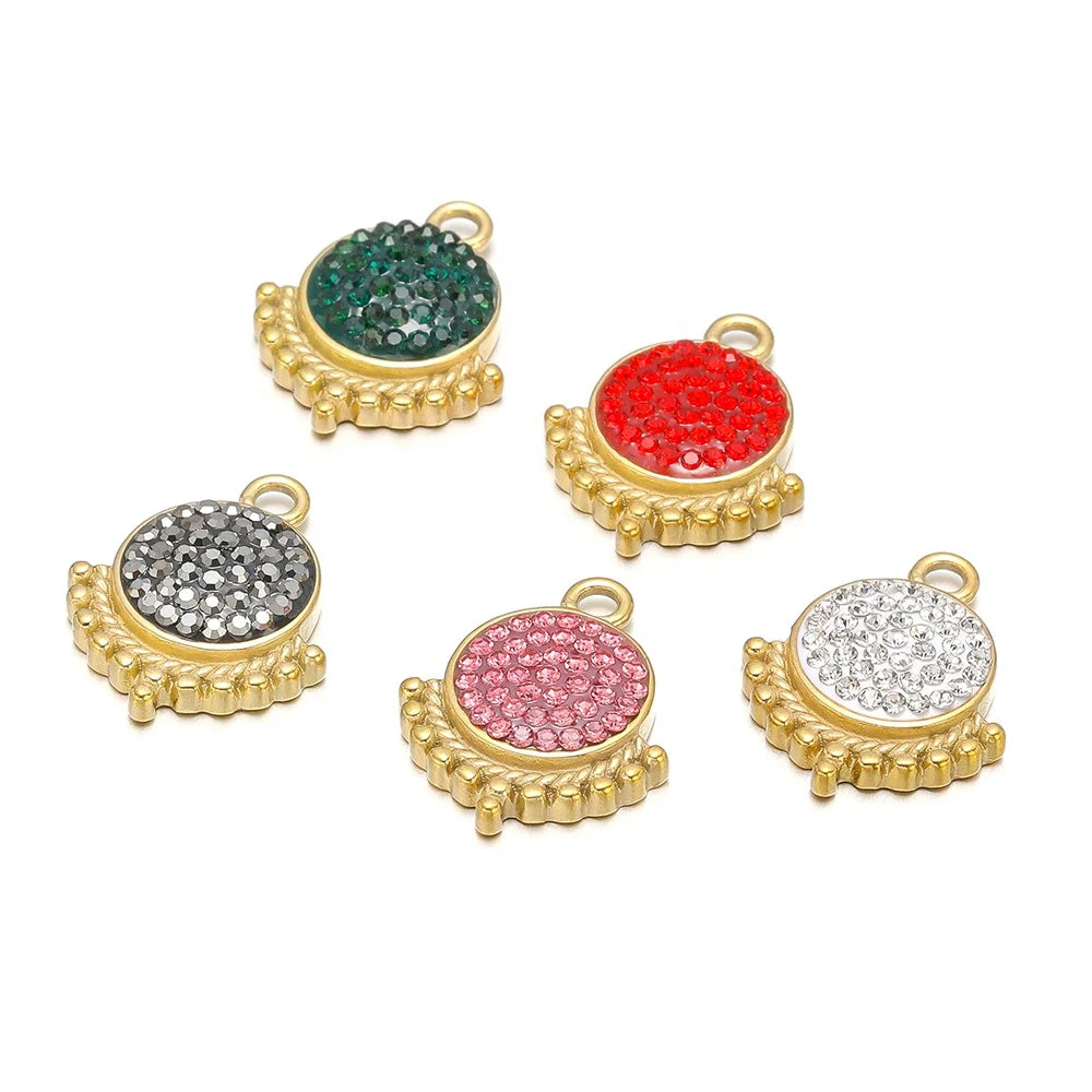 5Pcs Unique Stainless Steel Round Diamond Half Arc Edge Charms Pendants for Making DIY Jewelry Necklace Components