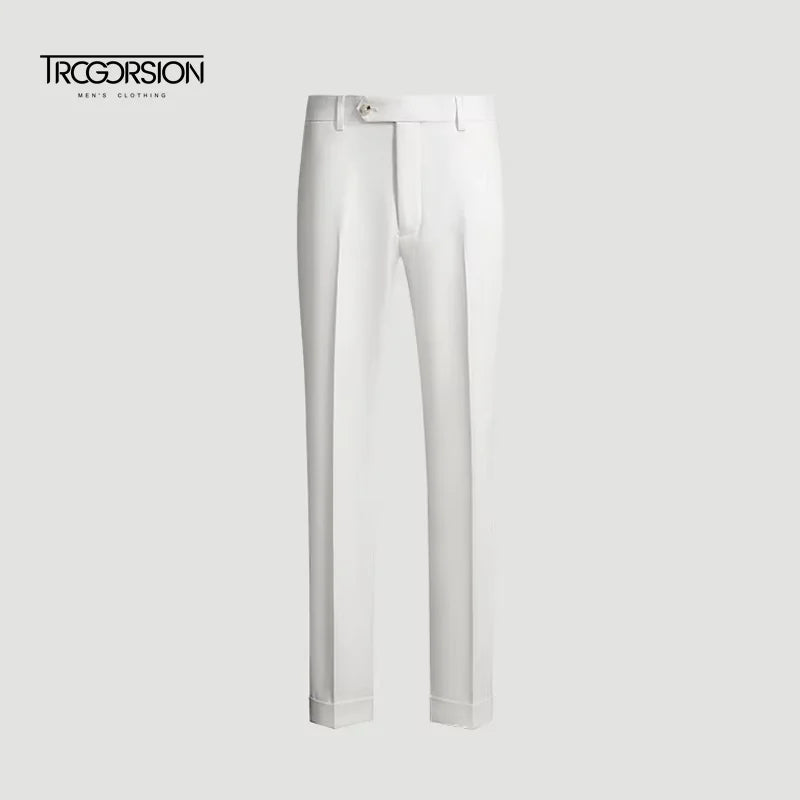 Men's Summer Cotton Chino Trousers Customized High Waist Business Casual Pants with Plus Size Option Straight Leg