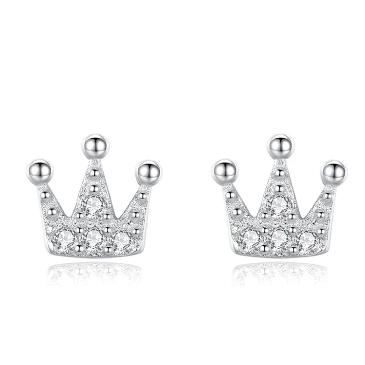 Minimalist 925 Sterling Silver Women Simple Fashion Diamond Crown Stud Earrings