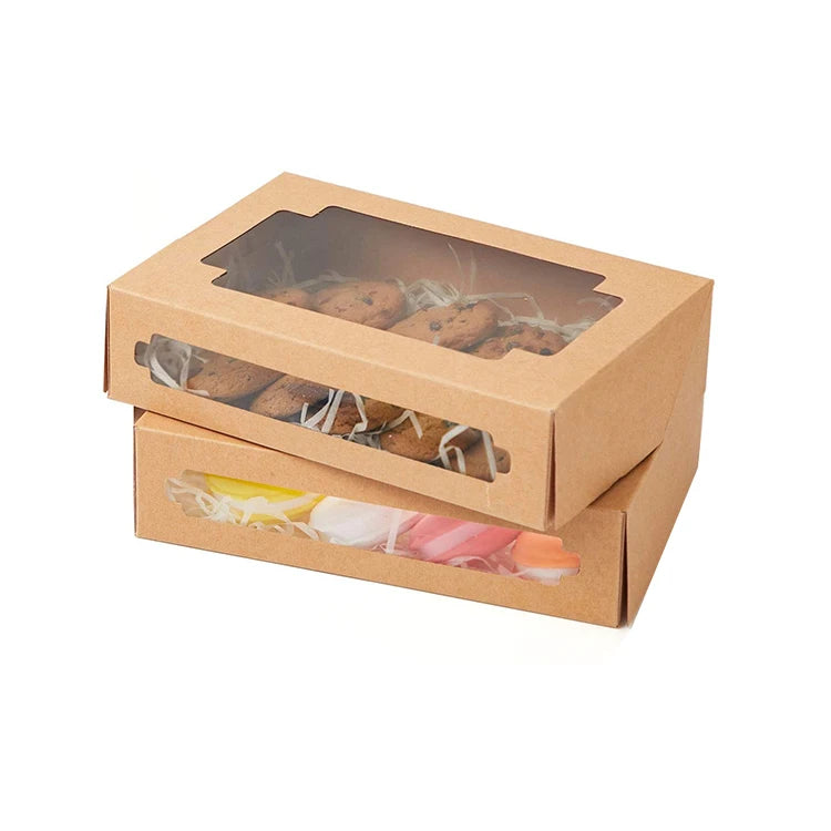 Wholesale Bulk Food Grade Donut Chocolate Biscuits Packaging Custom Square Brown Kraft Paper Cookie Bakery Boxes With Window