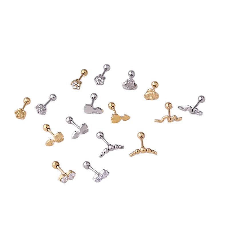 Wholesale 18K Gold Plated Rose Flower Snake Design Gun Screw Back Piercing Titanium Steel Earrings Jewelry for Party Gift