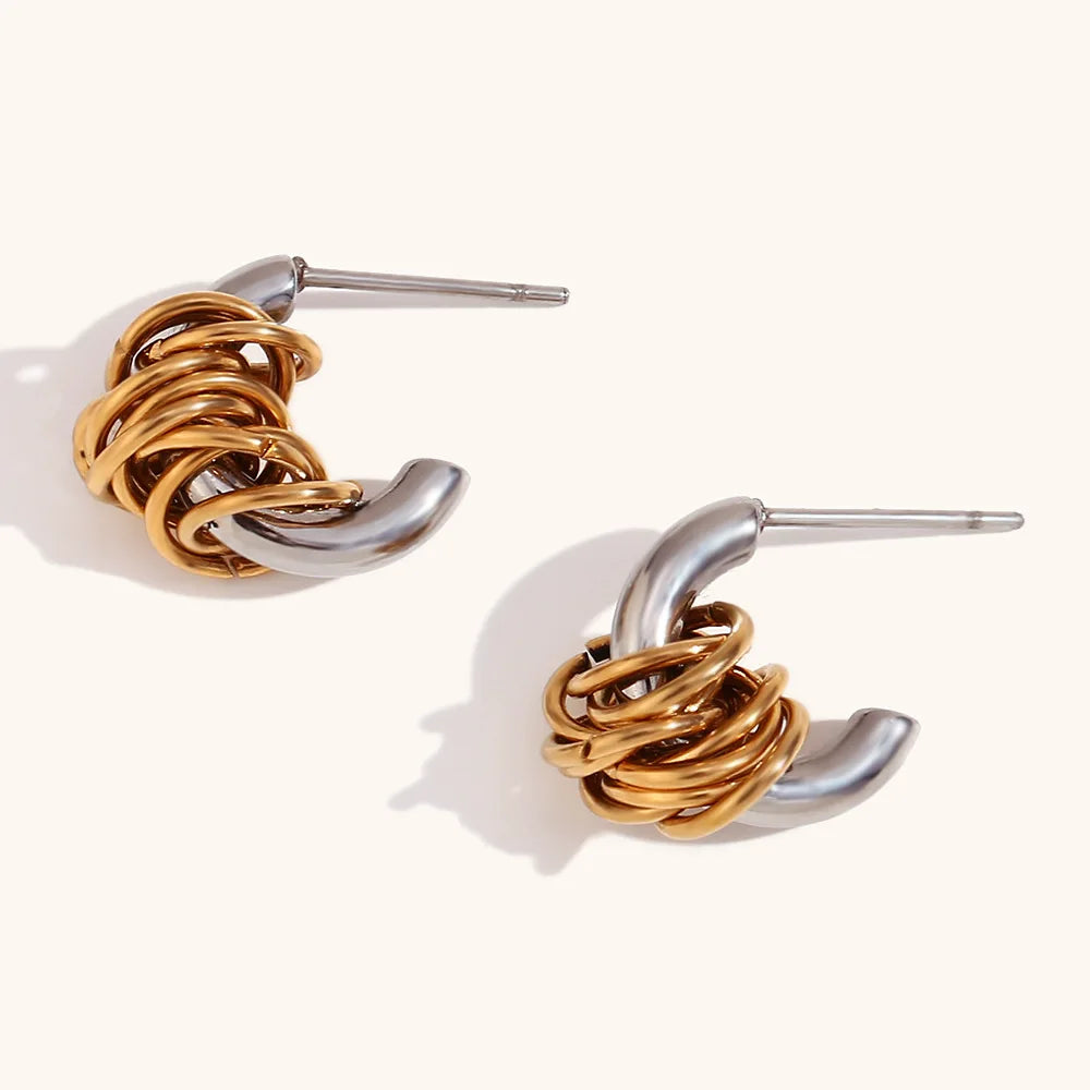 2025 New Fashion Jewelry 18K Gold Plated Marble CC-Shaped Stainless Steel Twine Statement Stud Earring for Party