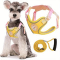 Doublefly Stocked Adjustable Nylon Dog Harness Vest No Pull Reflective Leash for Night Walking Training Featuring Animal Pattern