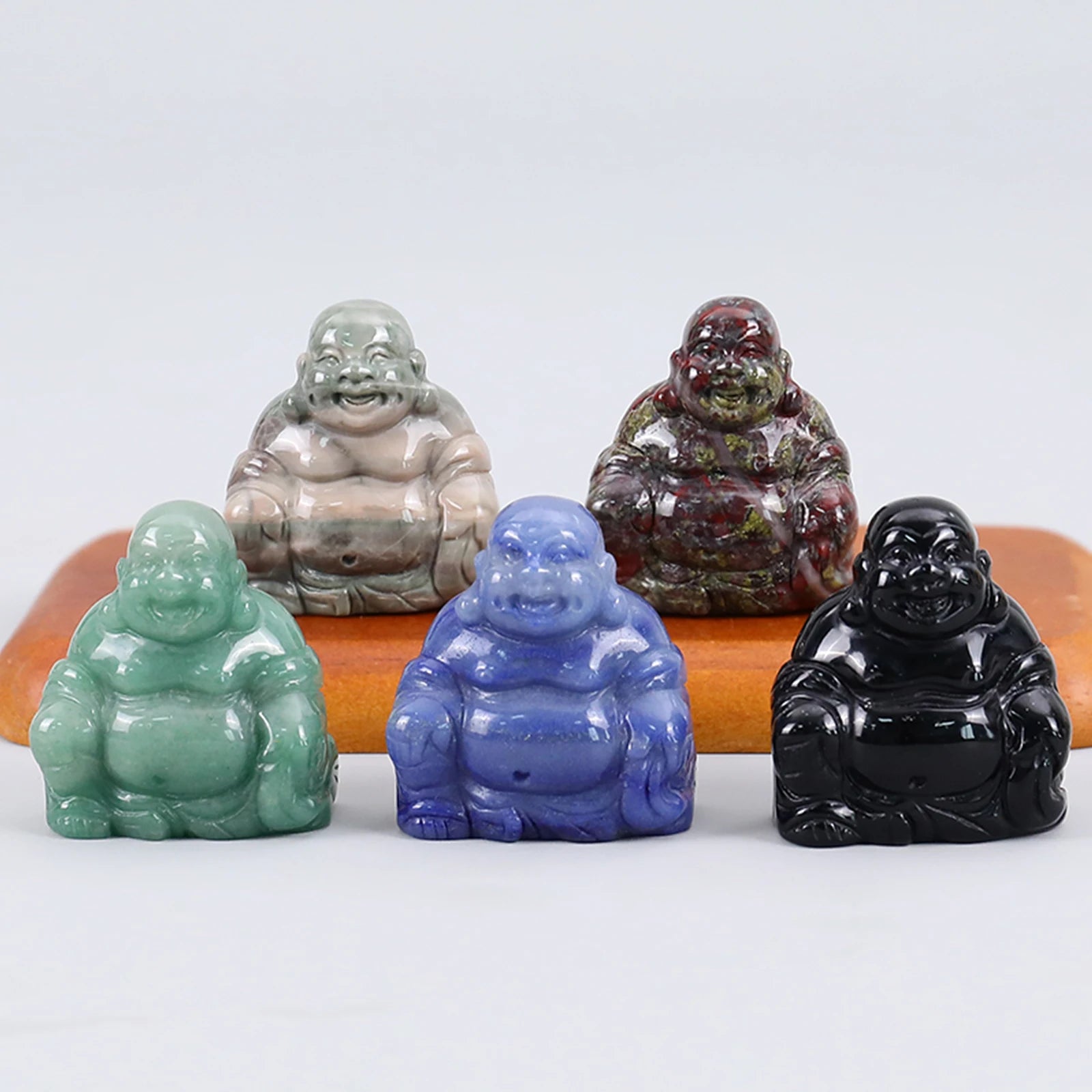 High Quality Yuchenglin 2 Inch Natural Crystal Carved Chinese Happy Laughing Buddha Mini Gemstone Figurine Sculpture Fashion