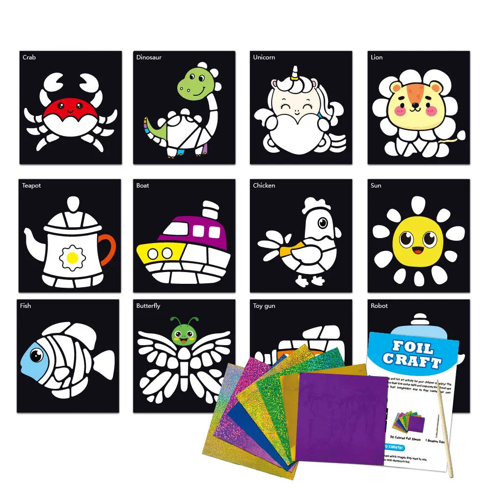 Kids Mess-Free Crafting Creative Play Customize Animal Sticker Travel Set DIY Crafts Fun Foil Art Craft