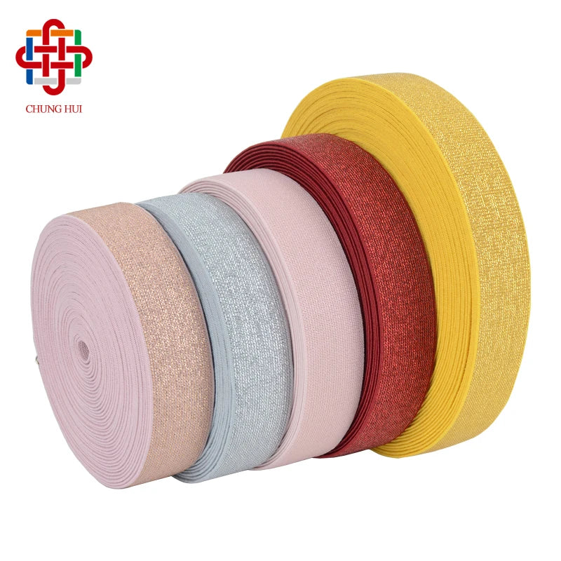 Factory 3 CM Soft Gold Silver Metallic Glitter Shiny Jacquard Waistband Elastic Band for Underwear Pants Accessories