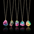 SC Gold Plated Full Wire Wrap Gemstone Necklace Natural Rainbow Stone Healing Crystal Quartz Pendant Necklace for Women