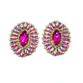 Fuchsia AB Rhinestone Sew-On Appliques Flatback Oval Shape Crystal Strass Shoes Bags Garments Carnival Dress Decorative Glass