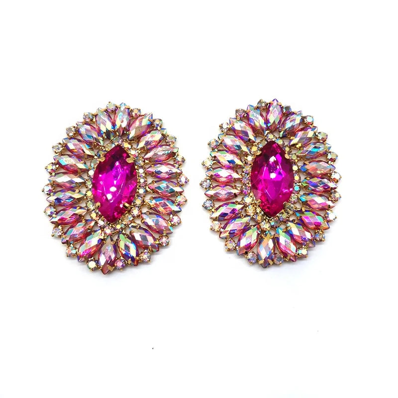 Fuchsia AB Rhinestone Sew-On Appliques Flatback Oval Shape Crystal Strass Shoes Bags Garments Carnival Dress Decorative Glass
