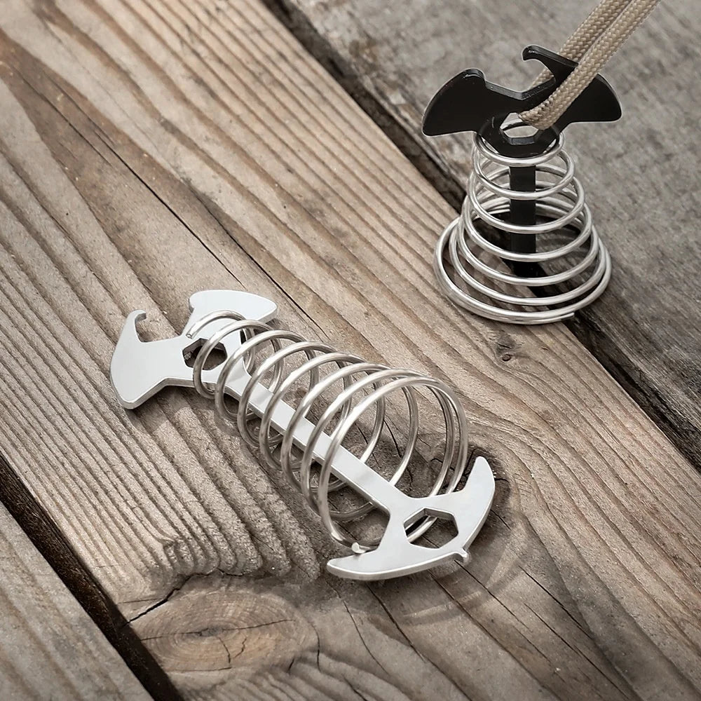 Outdoor Camping Fish Bone Ground Nail Spring Hook Wind Rope Buckle Multifunctional Deck Peg Stainless Steel Tent Rope Buckle