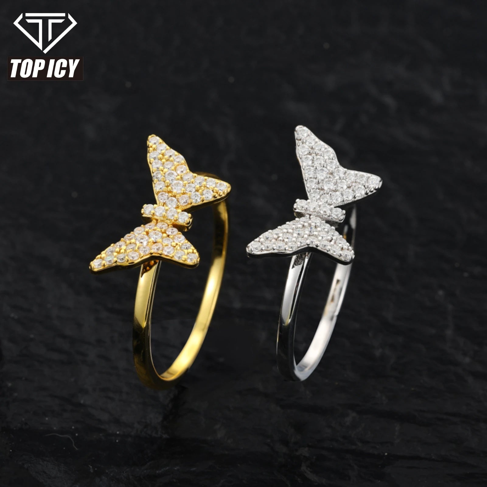 New Design 925 Sterling Silver Butterfly Ring Micro-paved Moissanite Diamond Ring Sparkling Butterfly Jewelry Ring for Woman