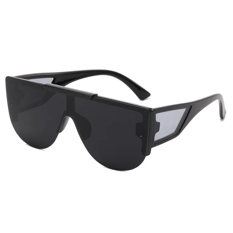 New Style Simple One-piece Tawny Glasses Women Fashion Rimless Sunglasses Men Cross Border Street Shot Sunscreen Sunglasses