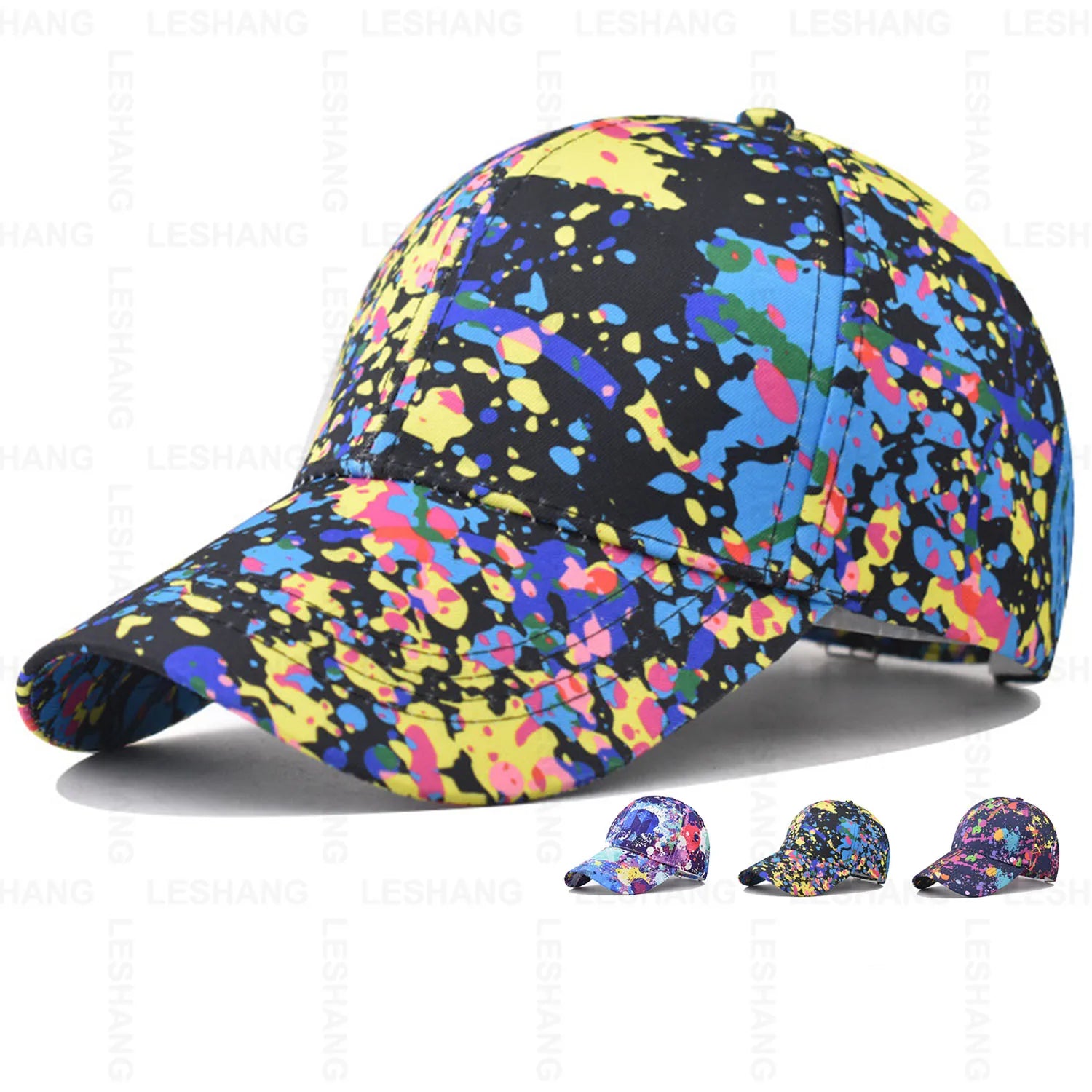 Fashion Custom Printing Logo Tie Dye Gradient Baseball Caps Hip Hop Cap Colorful Painted Graffiti 6 Panel Cotton Sport Cap
