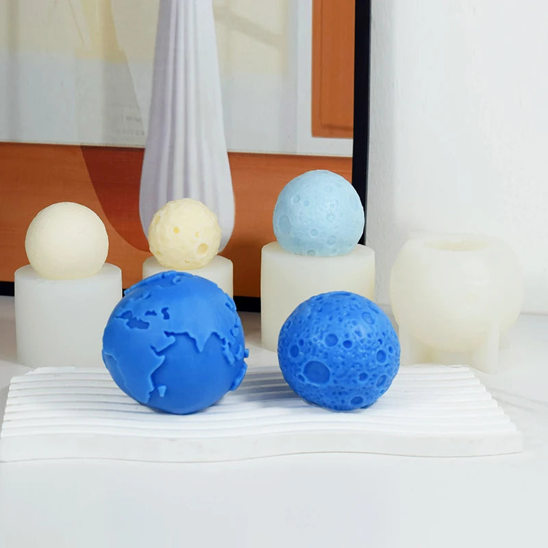 Home Decor DIY Creative Eco-Friendly Food Grade Silicone Earth & Moon 3D Candle Mold for Handmade Soap