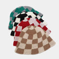 Esone Factory Direct Sale Classic Checkered Acrylic Bucket Hats Fashionable Crochet Knitted Design Children Contrast Color