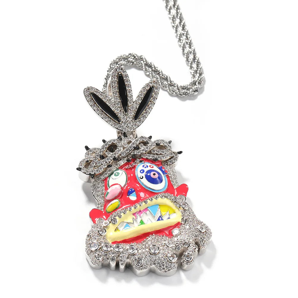 European and American Personalized Hip Hop Brass Inlaid Zircon Colorful Oil Dropping Ghost Pendant Engagement & Wedding