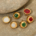 Simple Retro Delicate Round Resin Ear Studs Trendy 18K Gold PVD Plated Stainless Steel Colorful Sweet Earrings