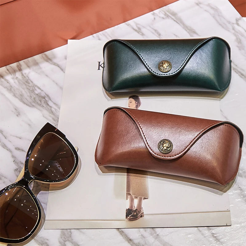 Luxury Simple Retro Handmade PU Soft Leather Premium Lightweight Pressure Resistant Leather Sunglasses Case