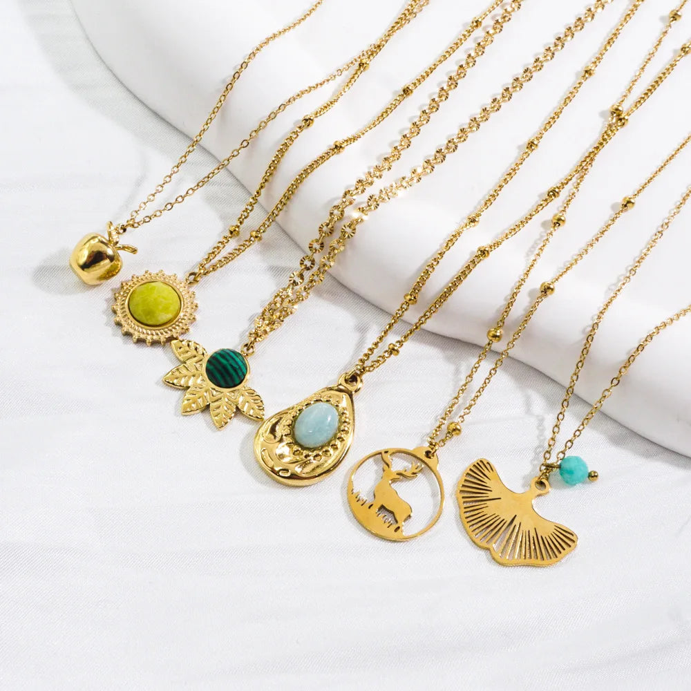 Fashion Jewelry Bear Leaf Design 14K Gold Plated Necklaces Stainless Steel Jewelry Wholesale